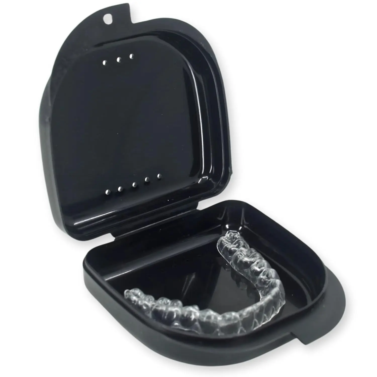This small, durable retainer case with 16 vent holes provides ventilation for cleaning retainers, aligners, and mouthguards.