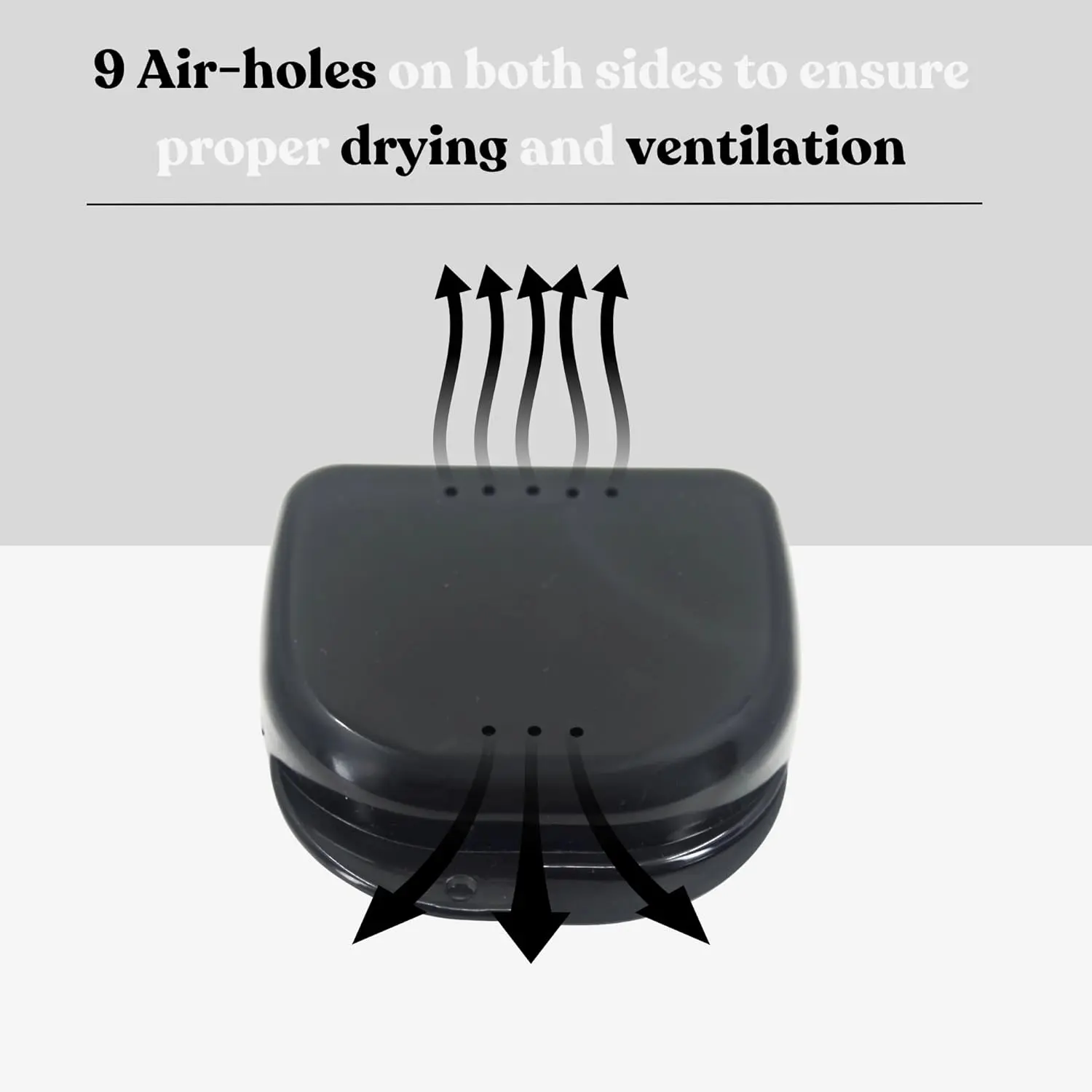 This small, durable retainer case with 16 vent holes provides ventilation for cleaning retainers, aligners, and mouthguards.