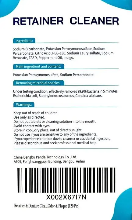 Close-up of YKL retainer cleaning tablets, individually wrapped for convenient and effective cleaning of dental appliances, removing odor and plaque.