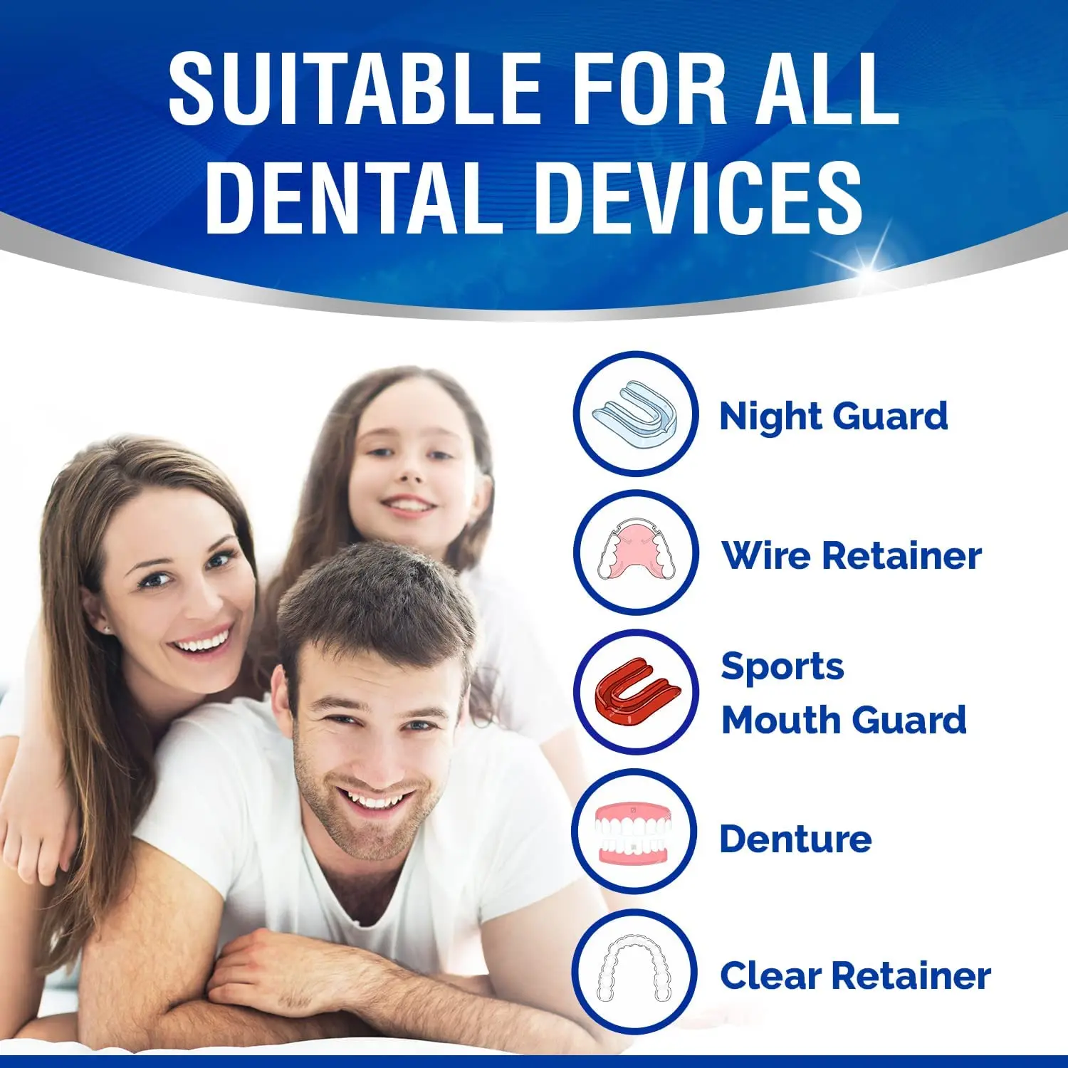 Dental Duty retainer and denture cleaner tablets effectively remove stains, plaque, and odor from dentures, retainers, night guards, and mouth guards, providing a refreshing minty clean for up to 8 months.