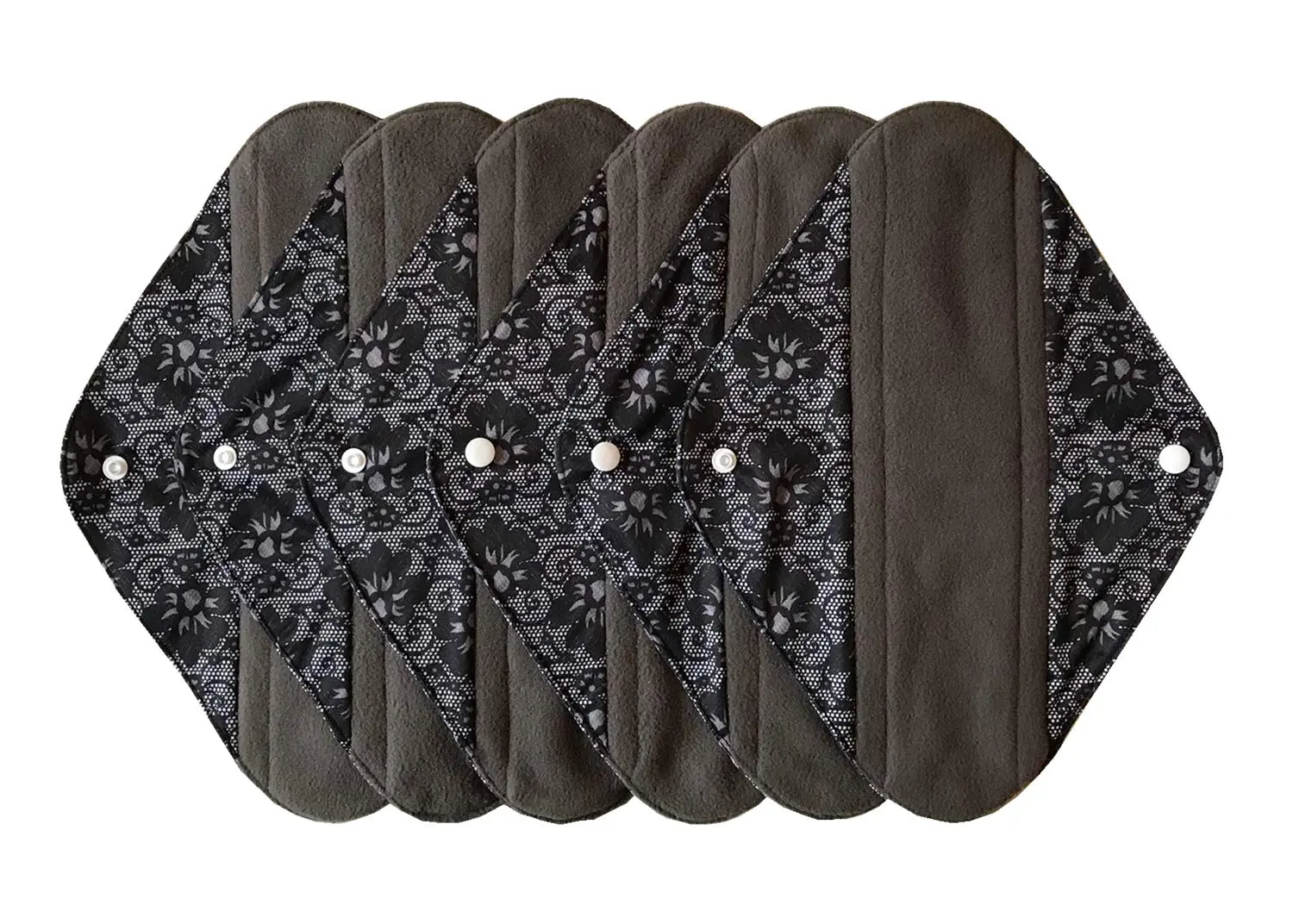 Six 12-inch MUMBABY reusable charcoal bamboo cloth menstrual pads for heavy flow, a sustainable and comfortable alternative to disposable sanitary napkins.