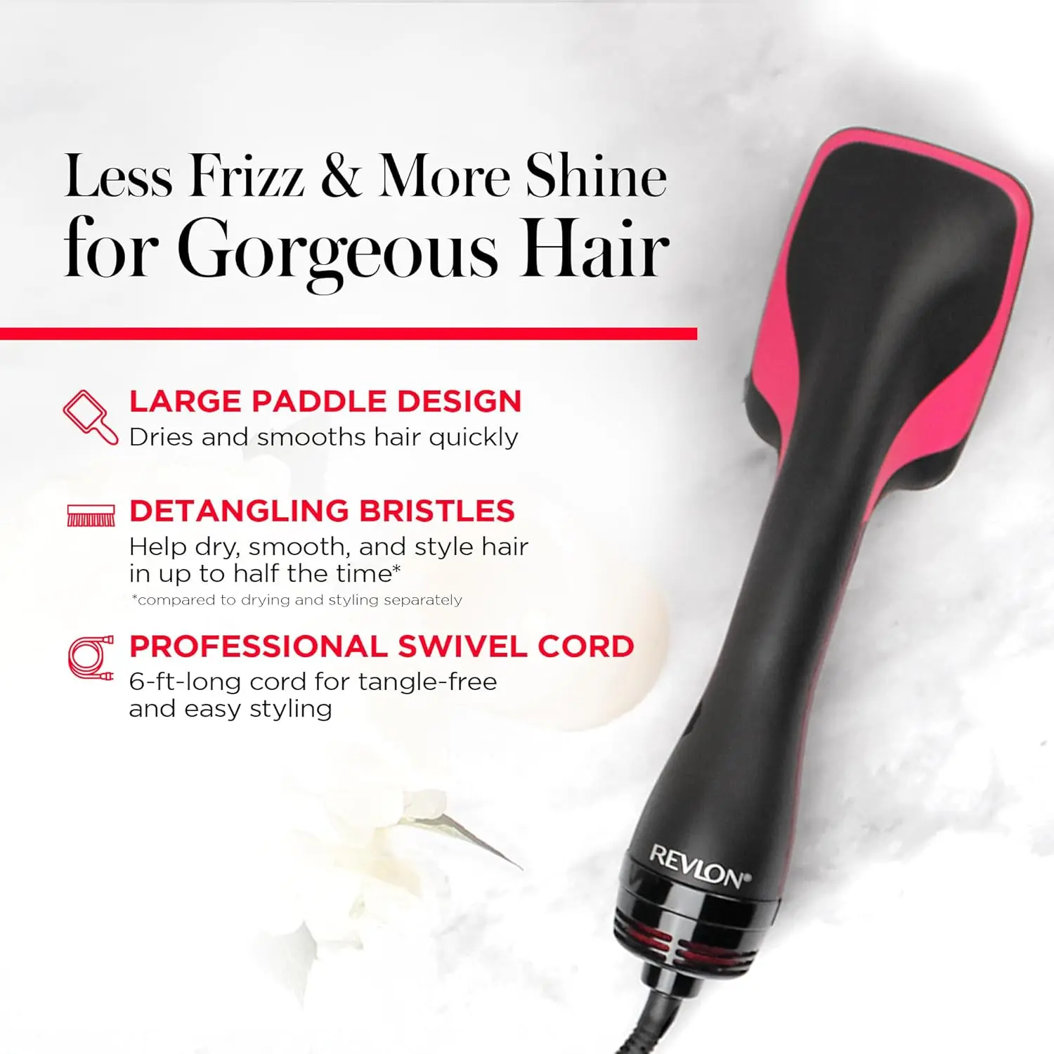 The REVLON One Step Hair Dryer and Styler detangles, dries, and smooths hair for fast, salon-quality results with less frizz.