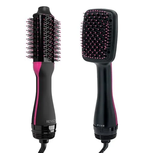 Black Revlon One-Step hair dryer and volumizer brush quickly dries and styles hair with less frizz, thanks to tourmaline ionic technology.