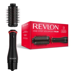 The Revlon One-Step Volumizer PLUS hair dryer and styler, featuring a detachable head, activated charcoal pins, and tourmaline ionic technology for creating voluminous, salon-style blowouts with less heat damage.