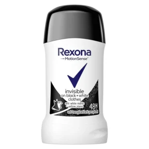 Rexona Women Antibacterial + Invisible Antiperspirant Deodorant Stick provides 48-hour sweat and odor protection with Motionsense technology.