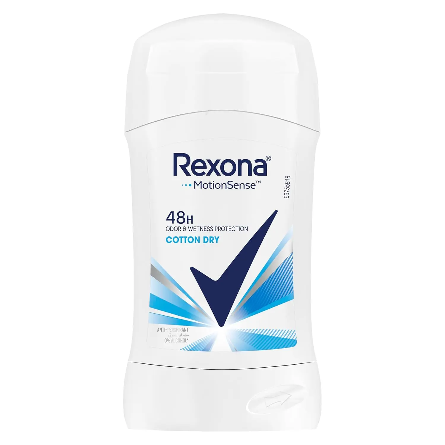 Rexona Women Antibacterial + Invisible Antiperspirant Deodorant Stick provides 48-hour sweat and odor protection with Motionsense technology.