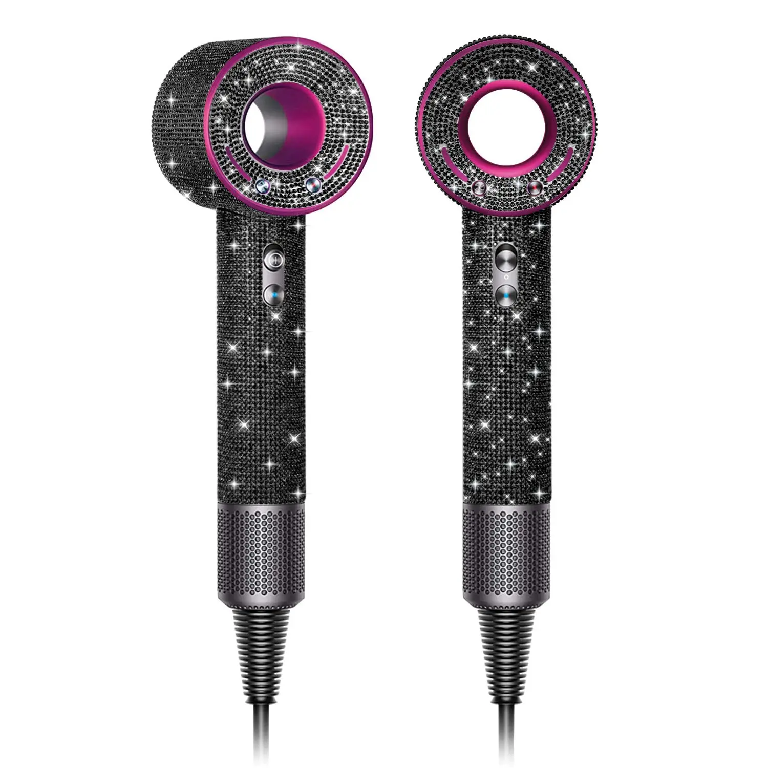 Bling black rhinestone case cover for Dyson Supersonic hair dryer, providing anti-scratch, shockproof, and dustproof protection during travel and storage.