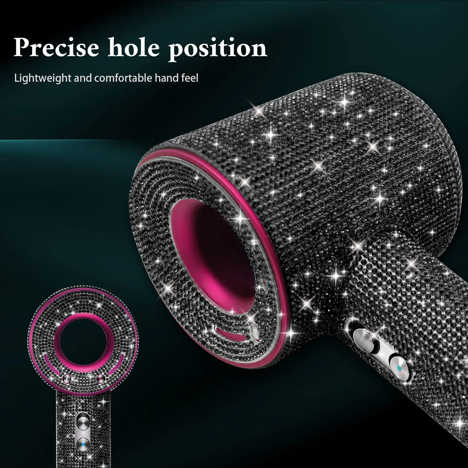 Bling black rhinestone case cover for Dyson Supersonic hair dryer, providing anti-scratch, shockproof, and dustproof protection during travel and storage.