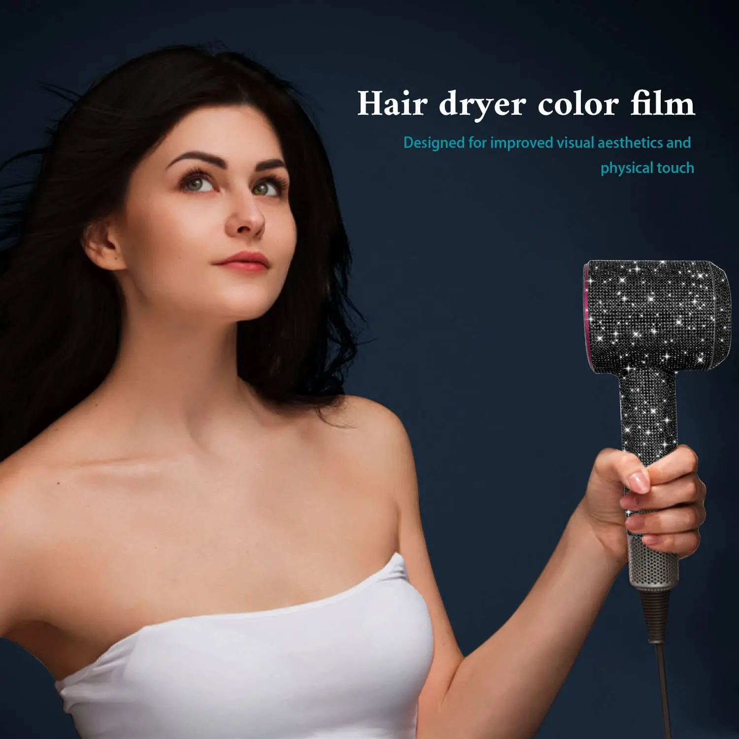 Bling black rhinestone case cover for Dyson Supersonic hair dryer, providing anti-scratch, shockproof, and dustproof protection during travel and storage.