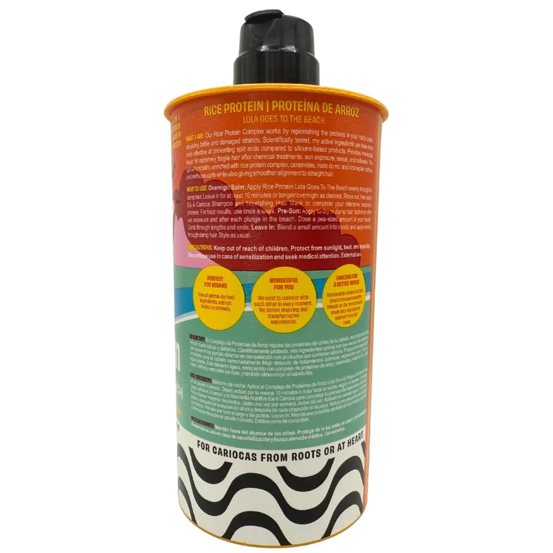 Lola Ela e Carioca Rice Protein Treatment repairs and strengthens overprocessed, fragile hair, improving elasticity and reducing frizz for a smoother texture.