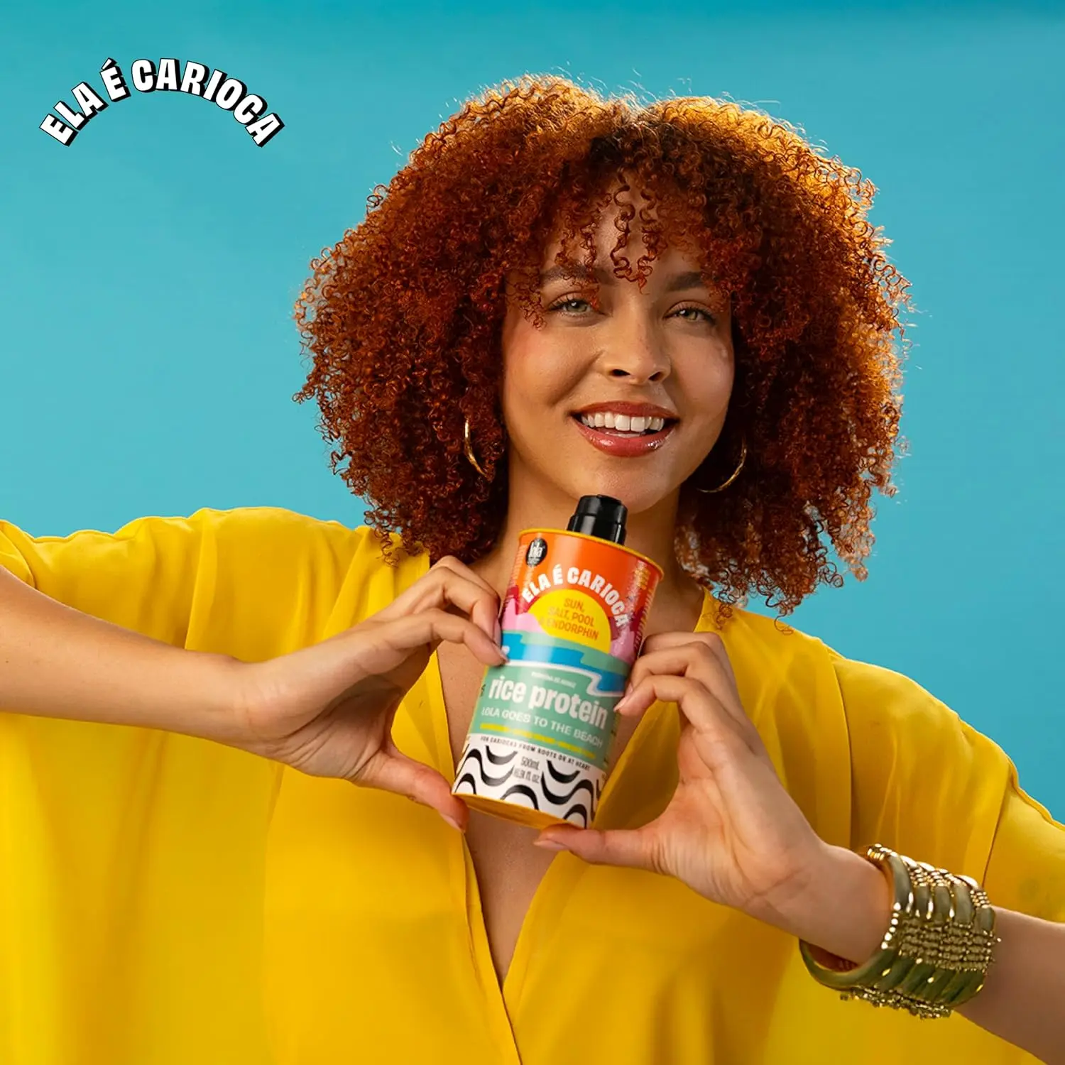Lola Ela e Carioca Rice Protein Treatment repairs and strengthens overprocessed, fragile hair, improving elasticity and reducing frizz for a smoother texture.