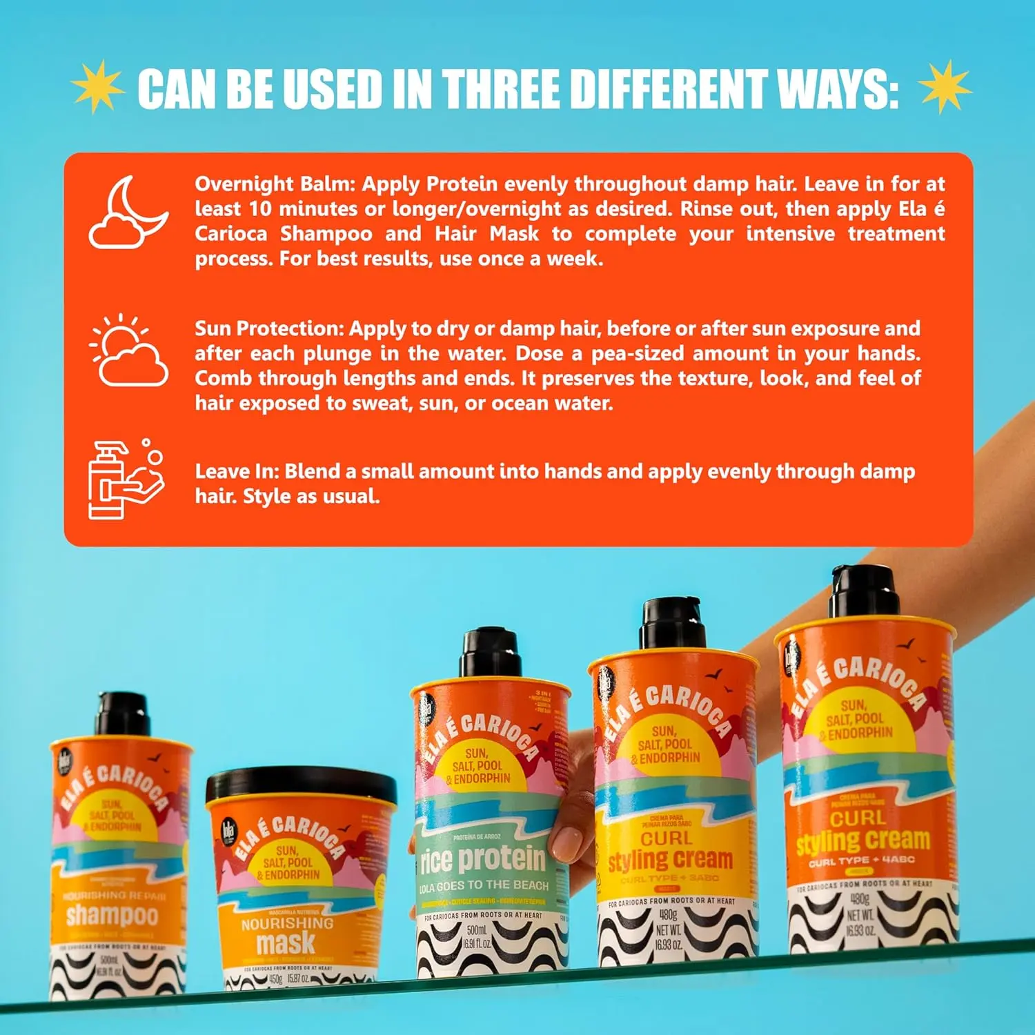 Lola Ela e Carioca Rice Protein Treatment repairs and strengthens overprocessed, fragile hair, improving elasticity and reducing frizz for a smoother texture.