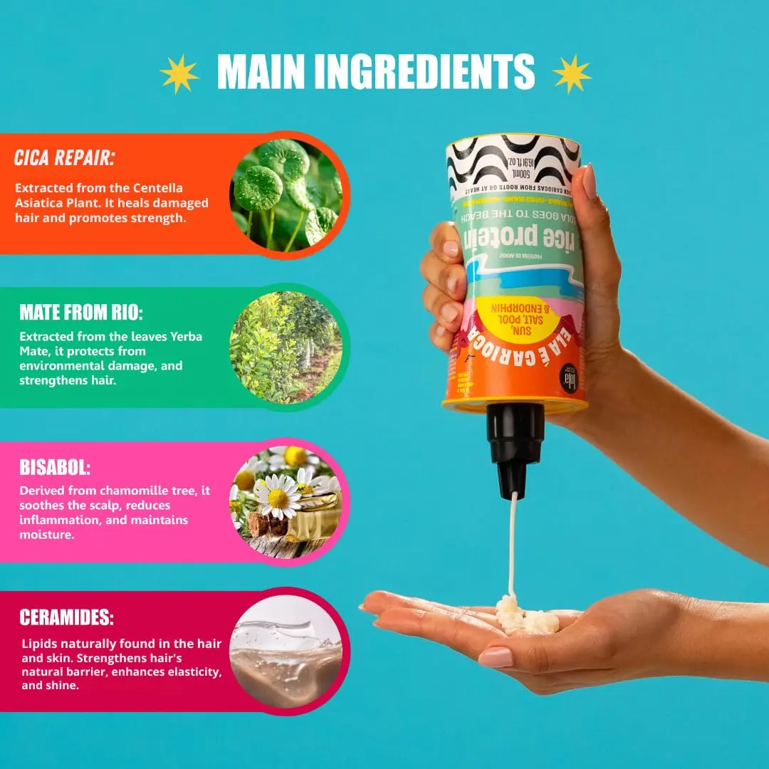 Lola Ela e Carioca Rice Protein Treatment repairs and strengthens overprocessed, fragile hair, improving elasticity and reducing frizz for a smoother texture.