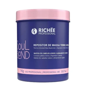 Richée Professional Soul Blond thermo-activated hair mass replenisher restores and strengthens fragile, color-treated hair, correcting color and straightening strands.
