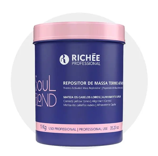 Richée Professional Soul Blond thermo-activated hair mass replenisher restores and strengthens fragile, color-treated hair, correcting color and straightening strands.