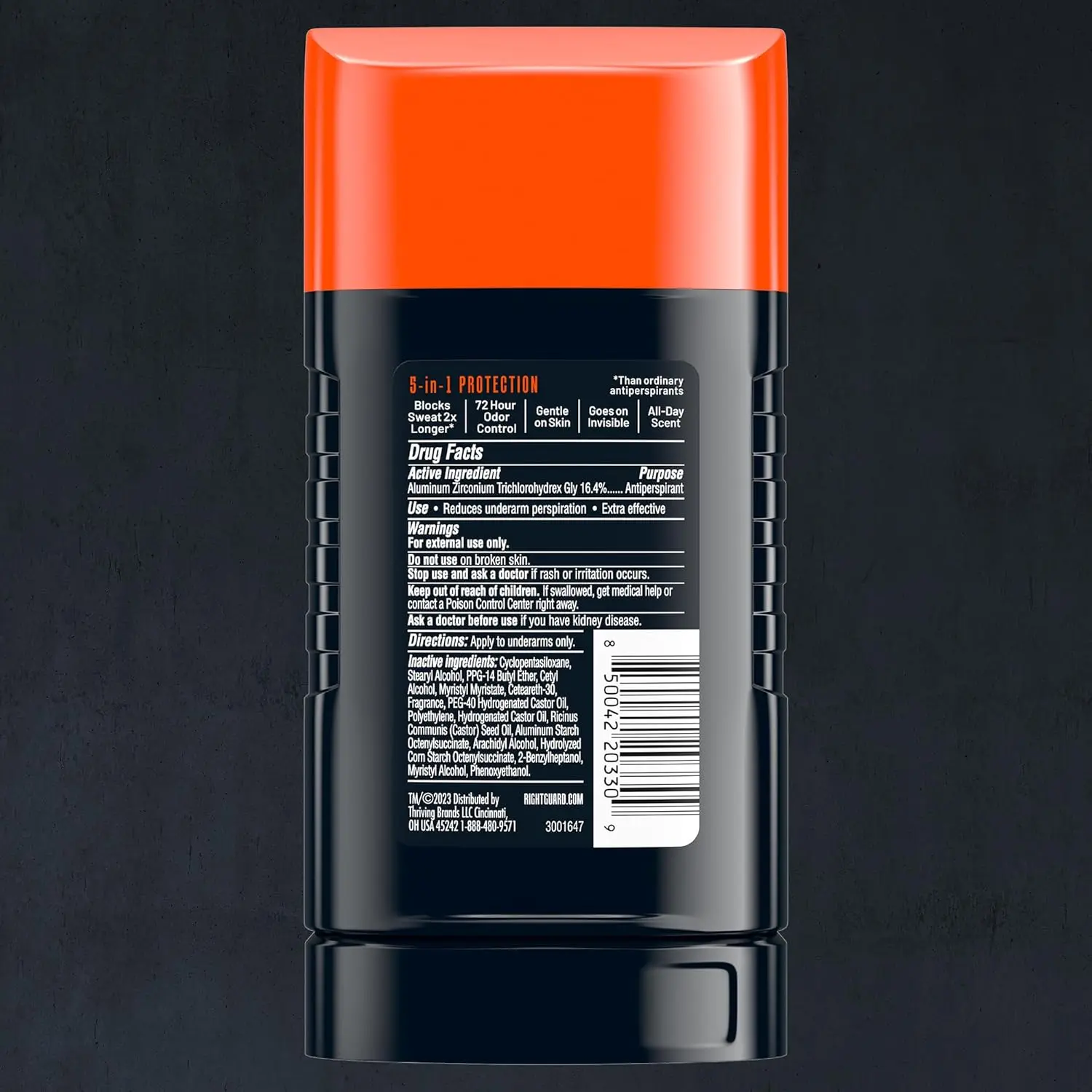 This image shows a four-pack of Right Guard Xtreme Defense Invisible Solid Antiperspirant & Deodorant in Fresh Blast scent, offering 72-hour odor control and long-lasting sweat protection for men.