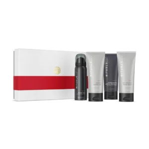 RITUALS Homme gift set featuring shower foam, shampoo, shower gel, and body cream formulated with bamboo, mint and cedar wood for invigorating men's skin care.