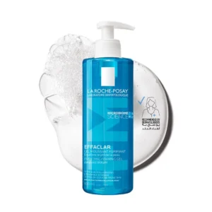 La Roche-Posay Effaclar acne gel cleanser gently purifies sensitive, oily skin, eliminating impurities and reducing blackheads.