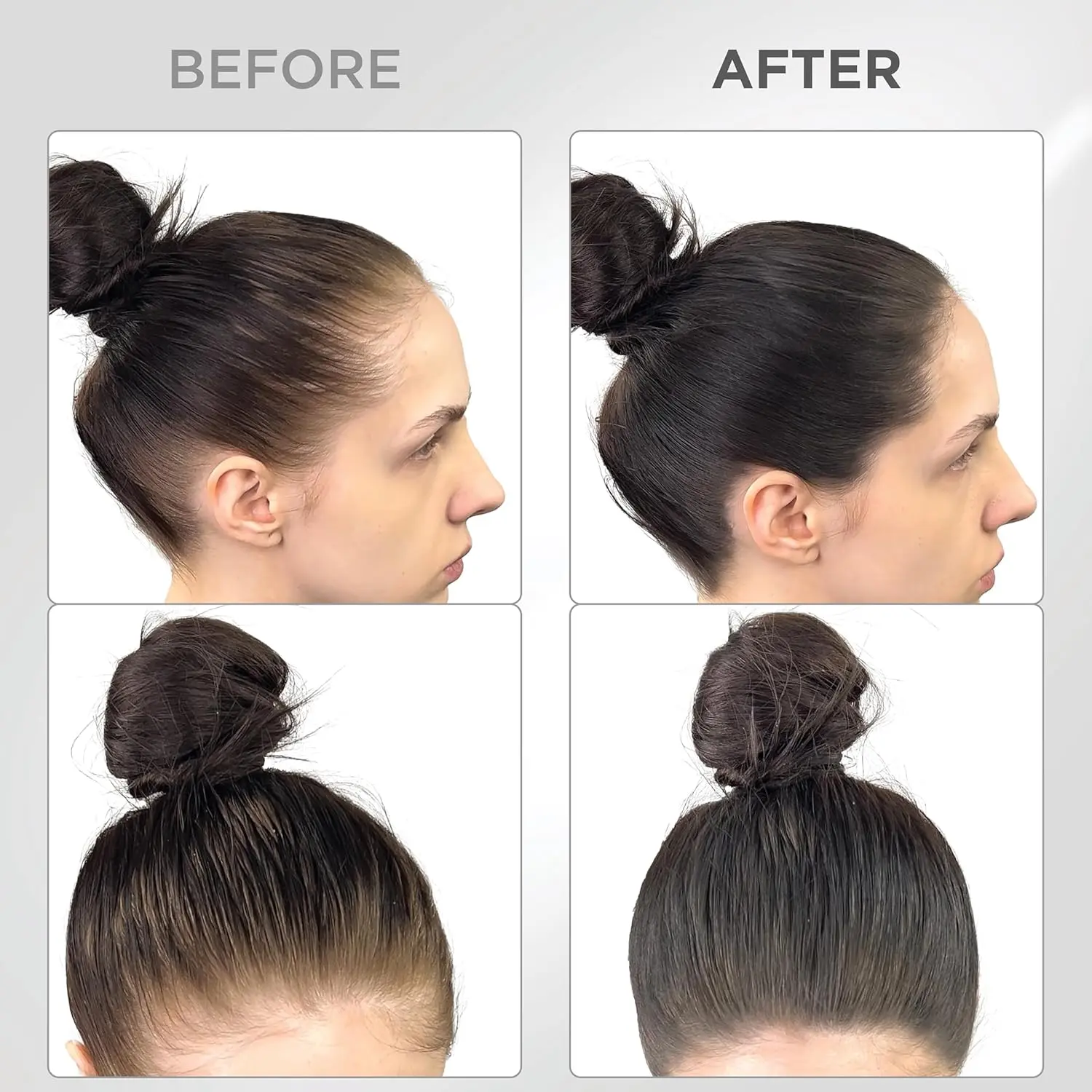 THICK FIBER root touch up powder in black, with included brush and mirror, instantly conceals thinning hairlines and covers gray roots for fuller, more vibrant hair.