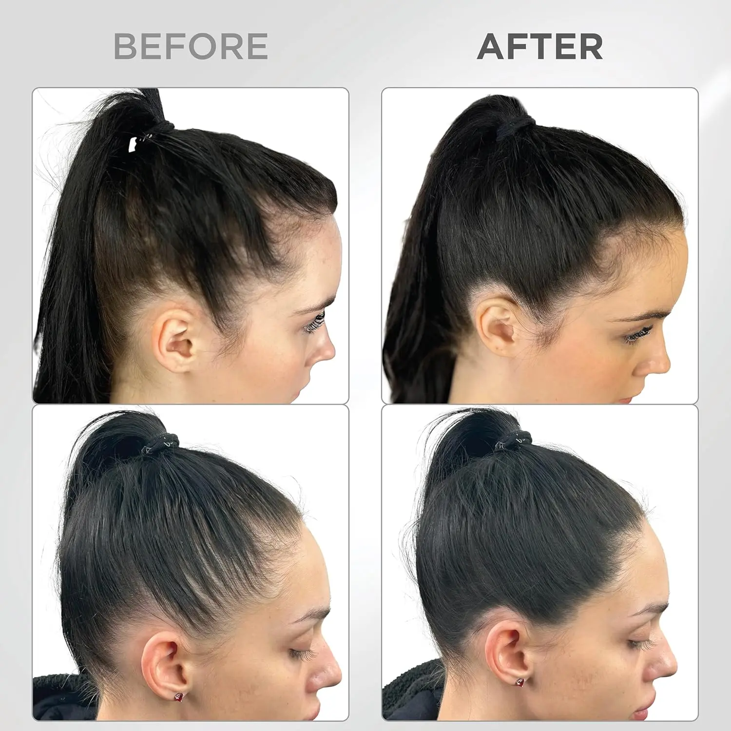 THICK FIBER root touch up powder in black, with included brush and mirror, instantly conceals thinning hairlines and covers gray roots for fuller, more vibrant hair.