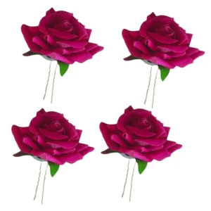 This set features four handmade dark pink rose hair pins, perfect for adding a touch of floral elegance to weddings, parties, or everyday hairstyles.