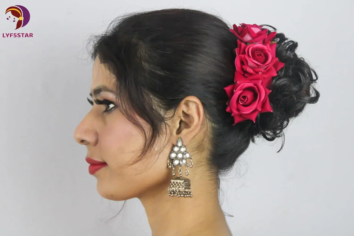 This set features four handmade dark pink rose hair pins, perfect for adding a touch of floral elegance to weddings, parties, or everyday hairstyles.