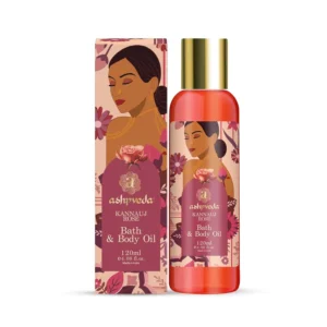 This luxurious rose and oudh body oil deeply moisturizes, enhances skin's glow and elasticity, softens dry skin, and promotes relaxation with its soothing aroma, made in India with Ayurvedic herbs.
