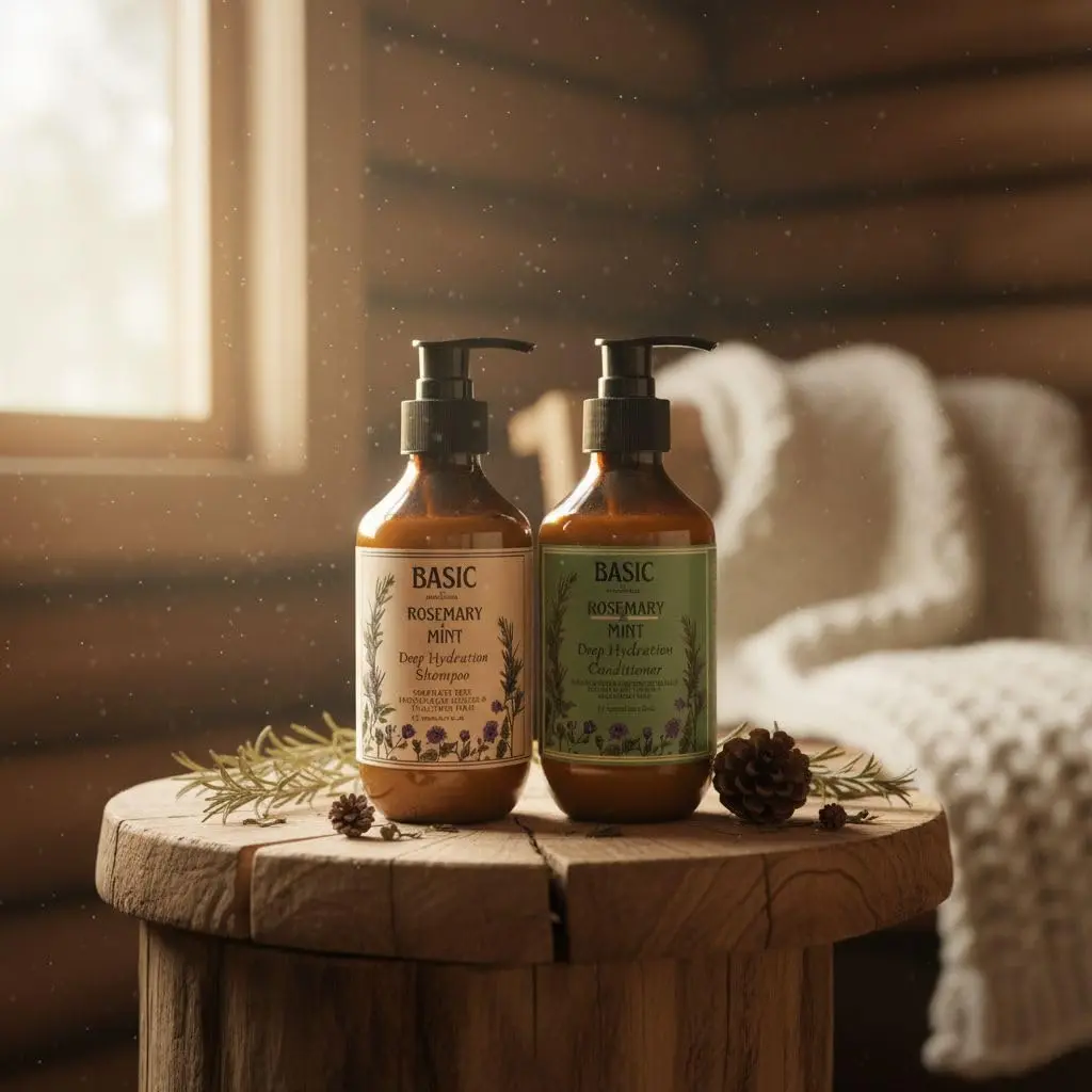 This premium rosemary mint hair care set with shampoo and conditioner offers a refreshing and nourishing experience for revitalized hair.