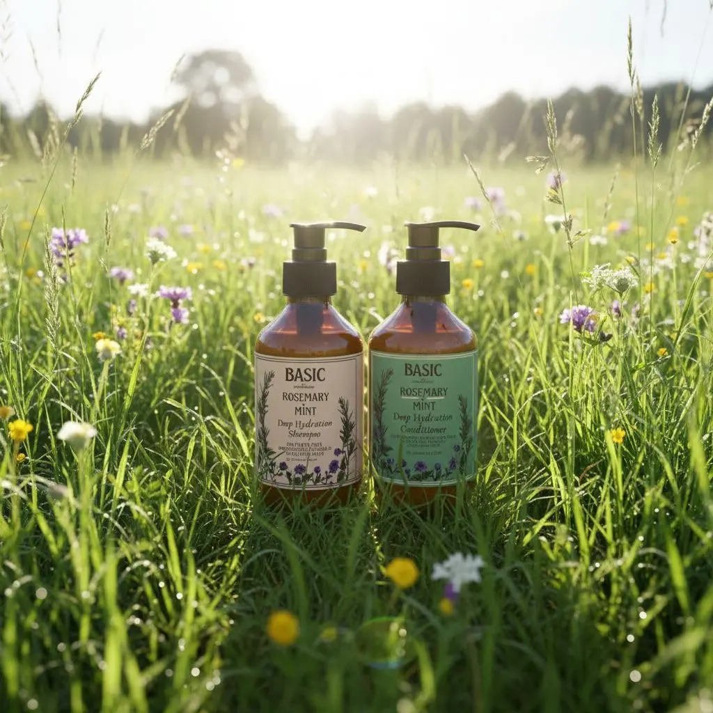 This premium rosemary mint hair care set with shampoo and conditioner offers a refreshing and nourishing experience for revitalized hair.