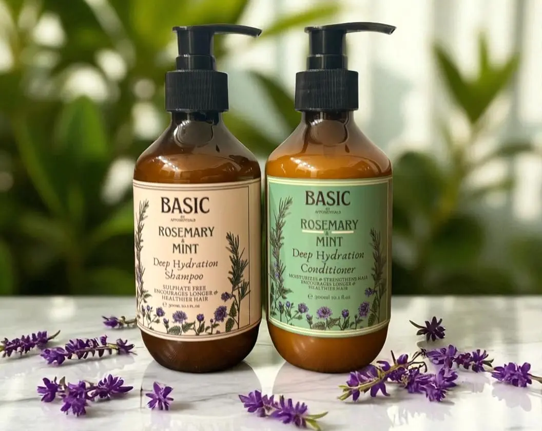 This premium rosemary mint hair care set with shampoo and conditioner offers a refreshing and nourishing experience for revitalized hair.