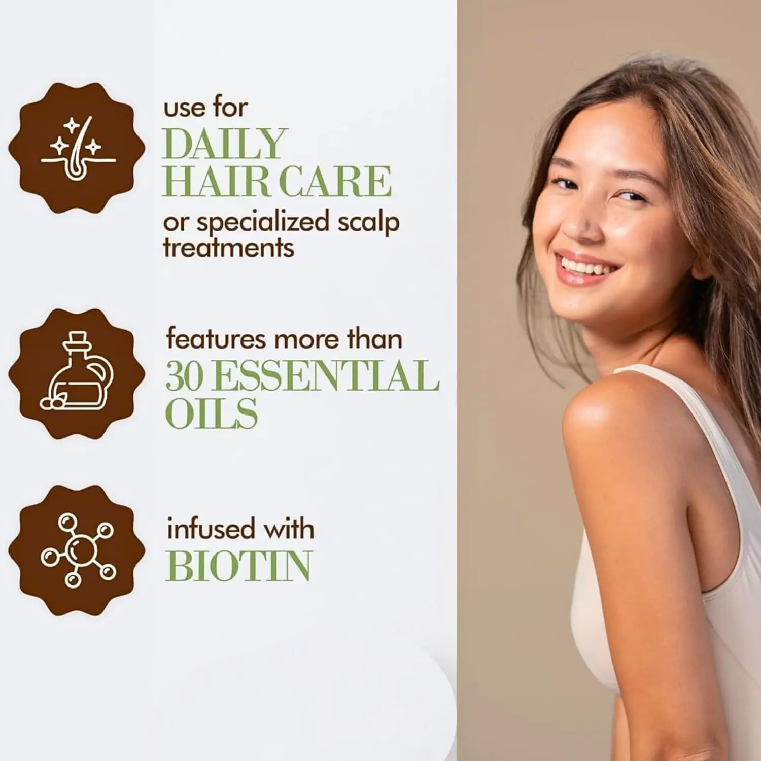 This rosemary oil infused with biotin promotes hair growth, strengthens roots, and nourishes the scalp for thicker, fuller hair.