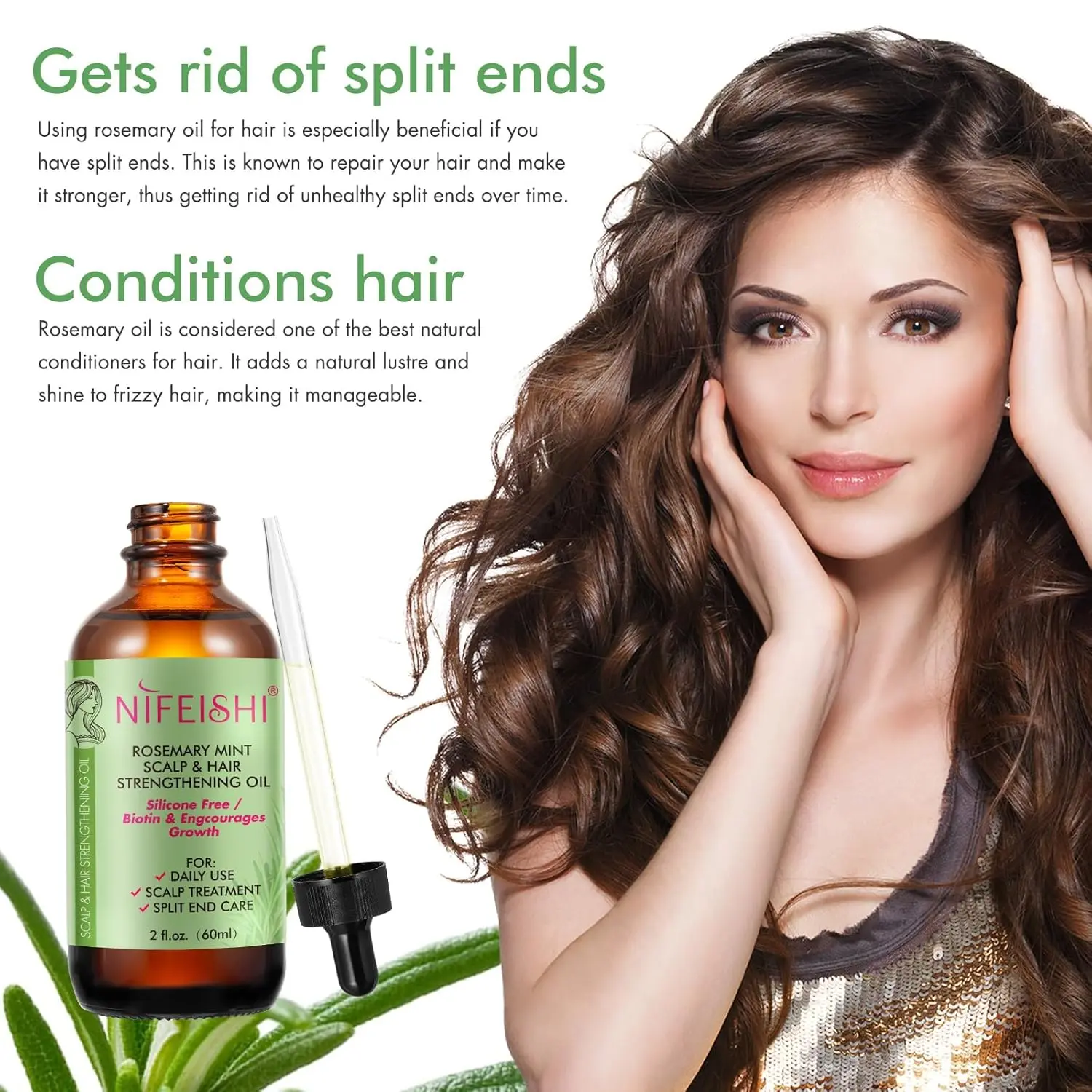 This bottle of rosemary oil with biotin is an organic essential oil serum that helps stimulate hair follicles, prevent hair loss, repair damaged hair, moisturize dry scalp, and promote hair growth.