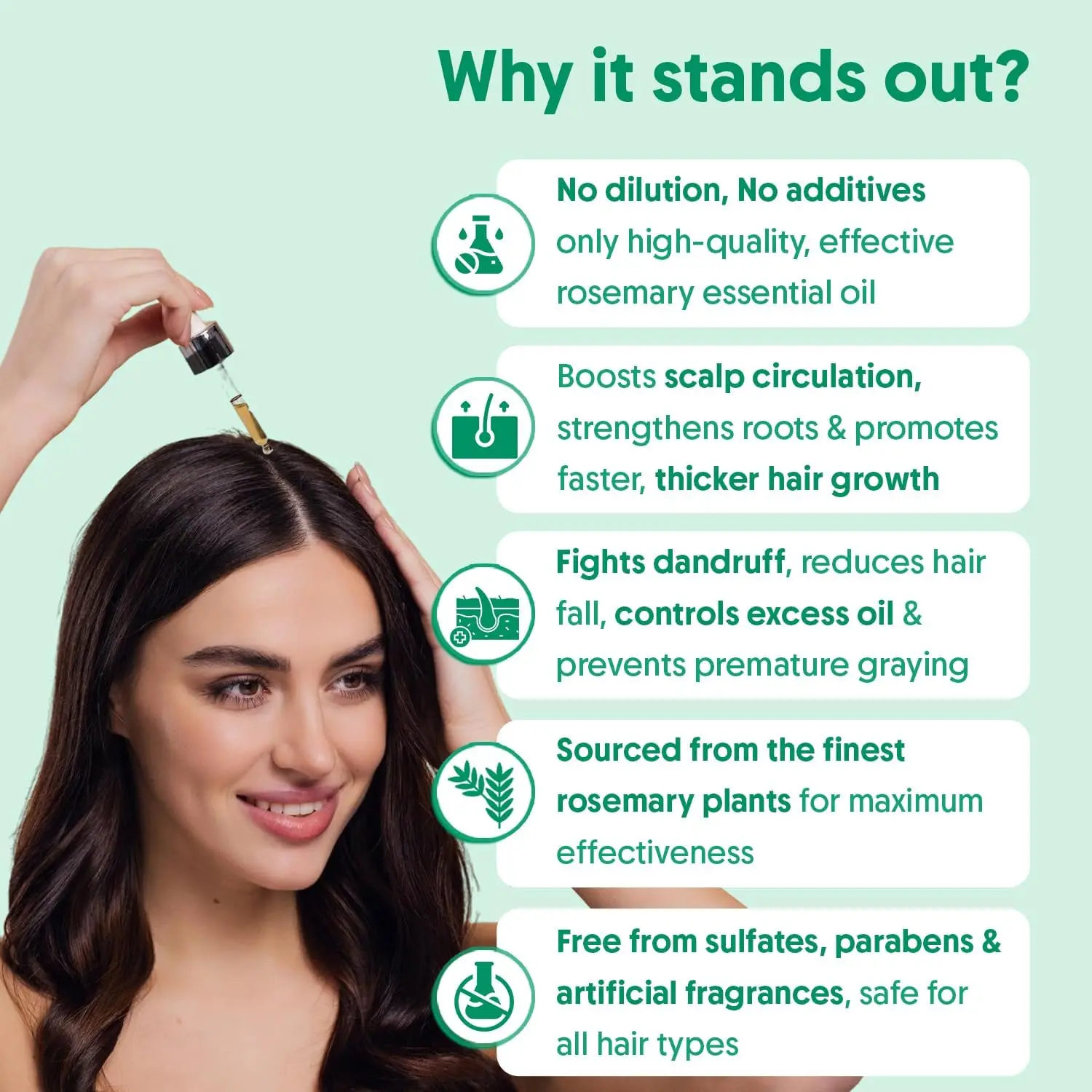 A bottle of Aravi Organic rosemary essential oil promotes quick hair growth for both women and men, made from 100% pure rosemary leaves to boost scalp circulation.