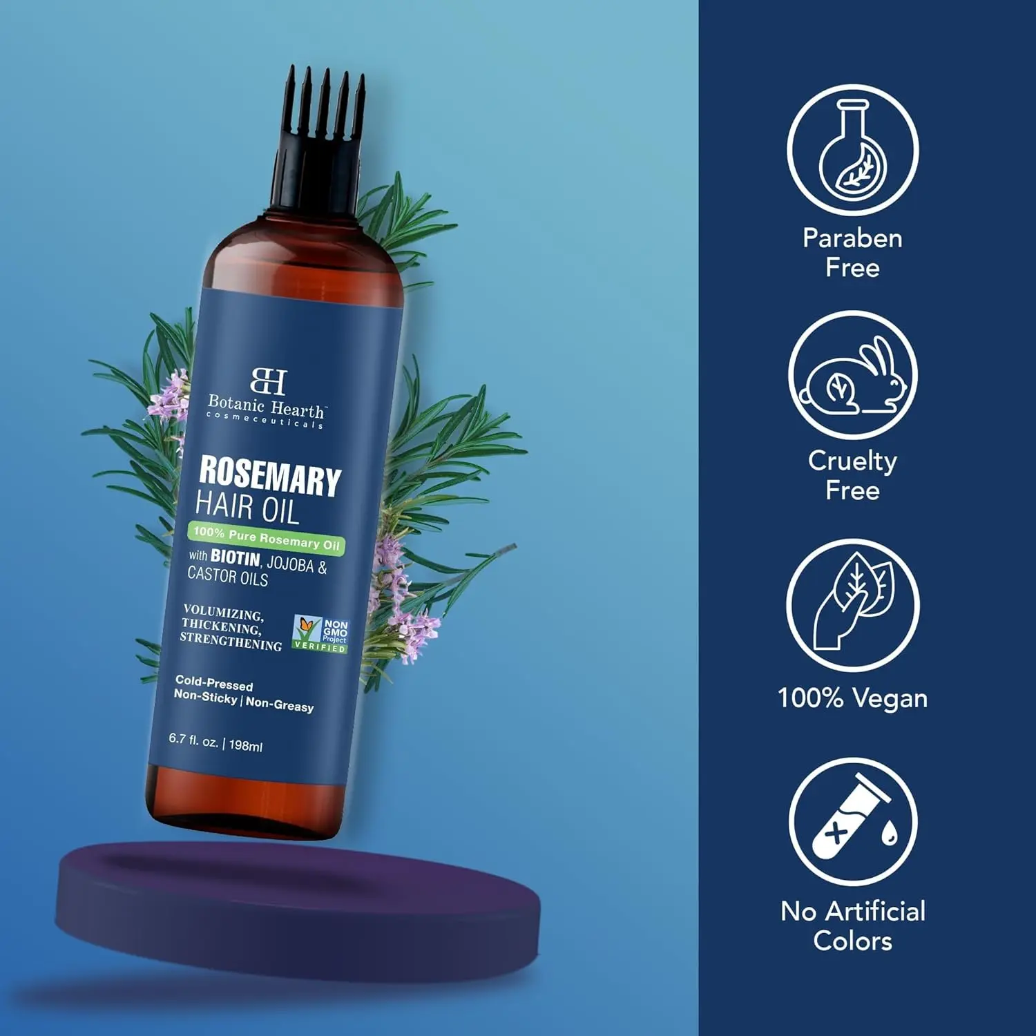 Botanic Hearth rosemary oil for hair growth helps strengthen hair follicles, fight hair loss, and nourish the scalp for thicker, healthier hair.