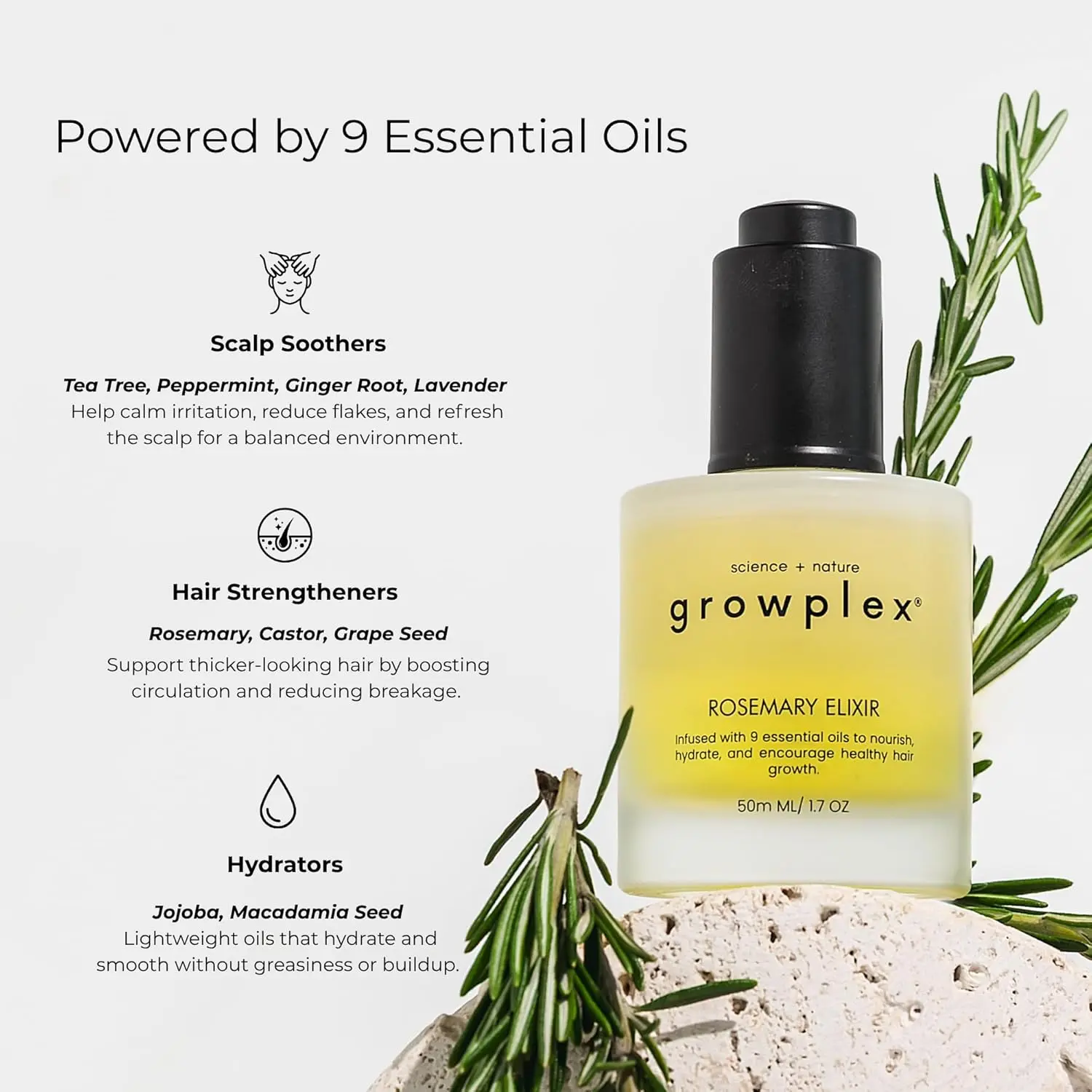 This rosemary scalp oil is infused with nine essential oils, including rosemary and peppermint, to promote a healthy and nourished scalp for men and women.