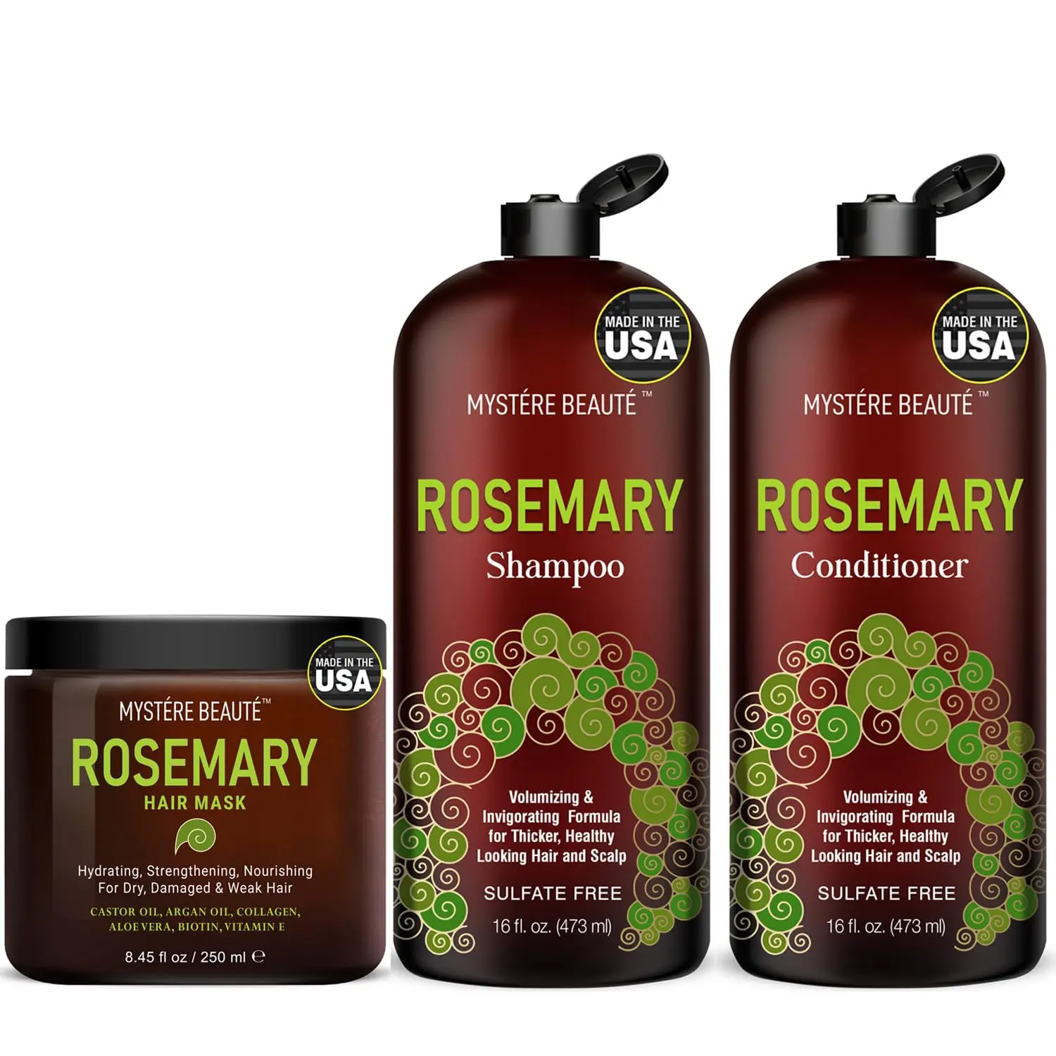 Rosemary shampoo and conditioner set with hair mask, perfect gifts for women and best friends seeking hair growth and hydration.