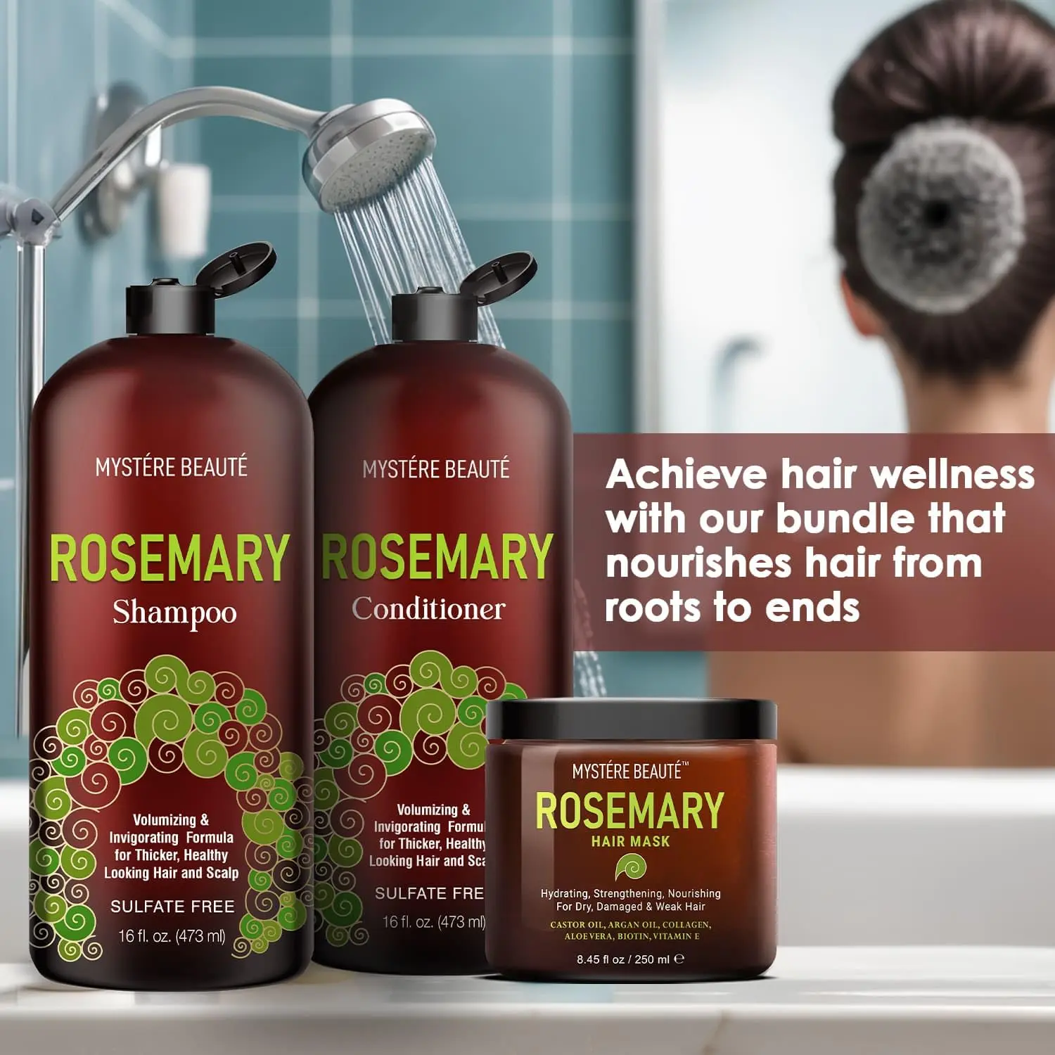 Rosemary shampoo and conditioner set with hair mask, perfect gifts for women and best friends seeking hair growth and hydration.