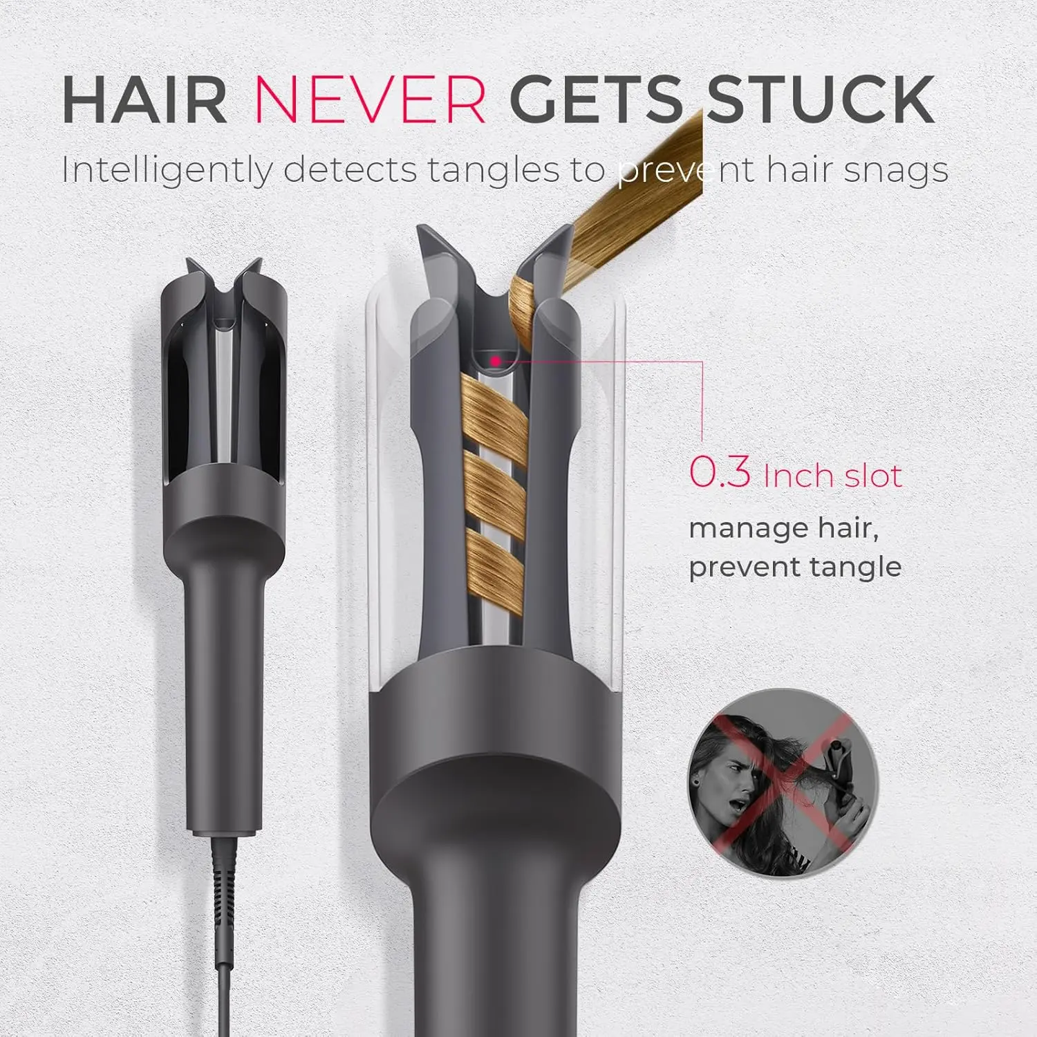 This automatic rotating curling iron with a unique hair guide creates consistent, tangle-free curls every time.