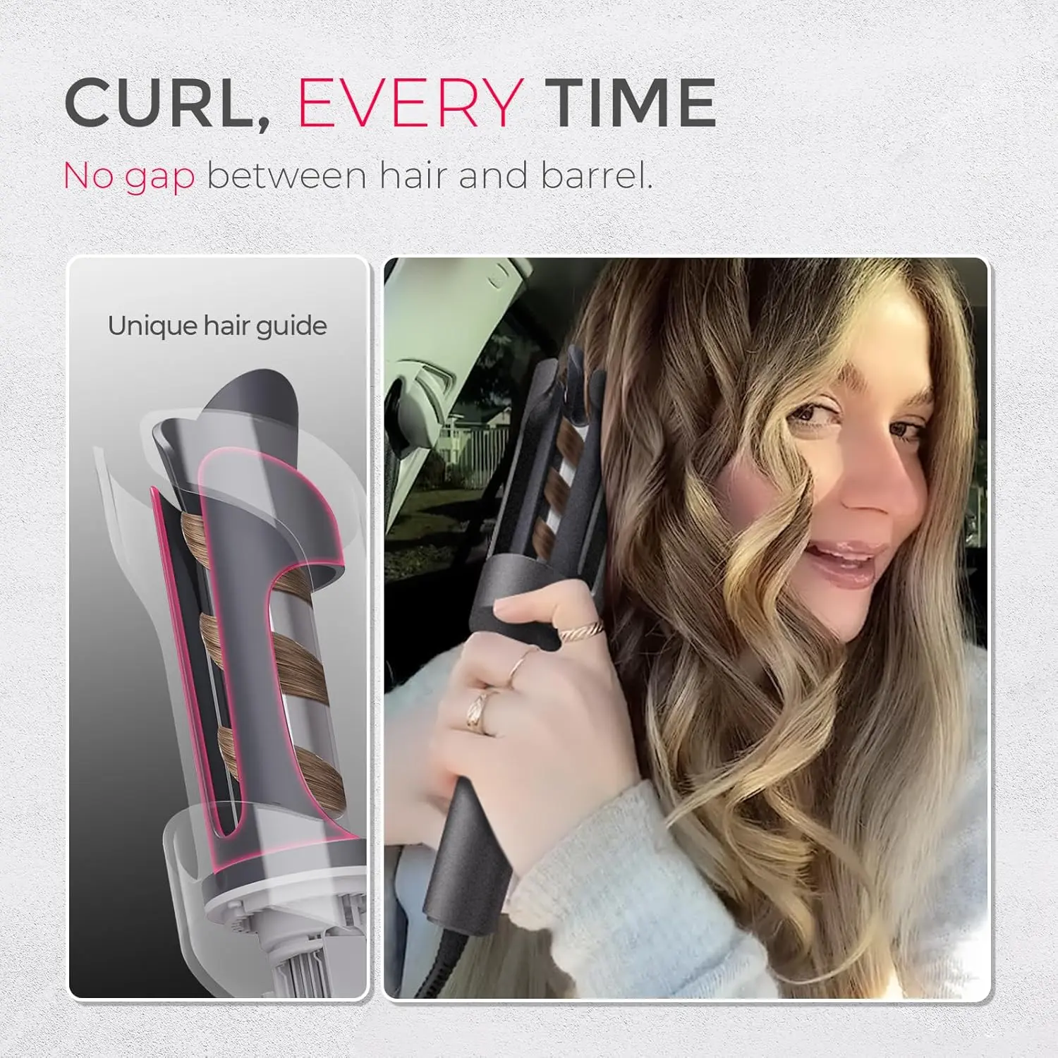 This automatic rotating curling iron with a unique hair guide creates consistent, tangle-free curls every time.