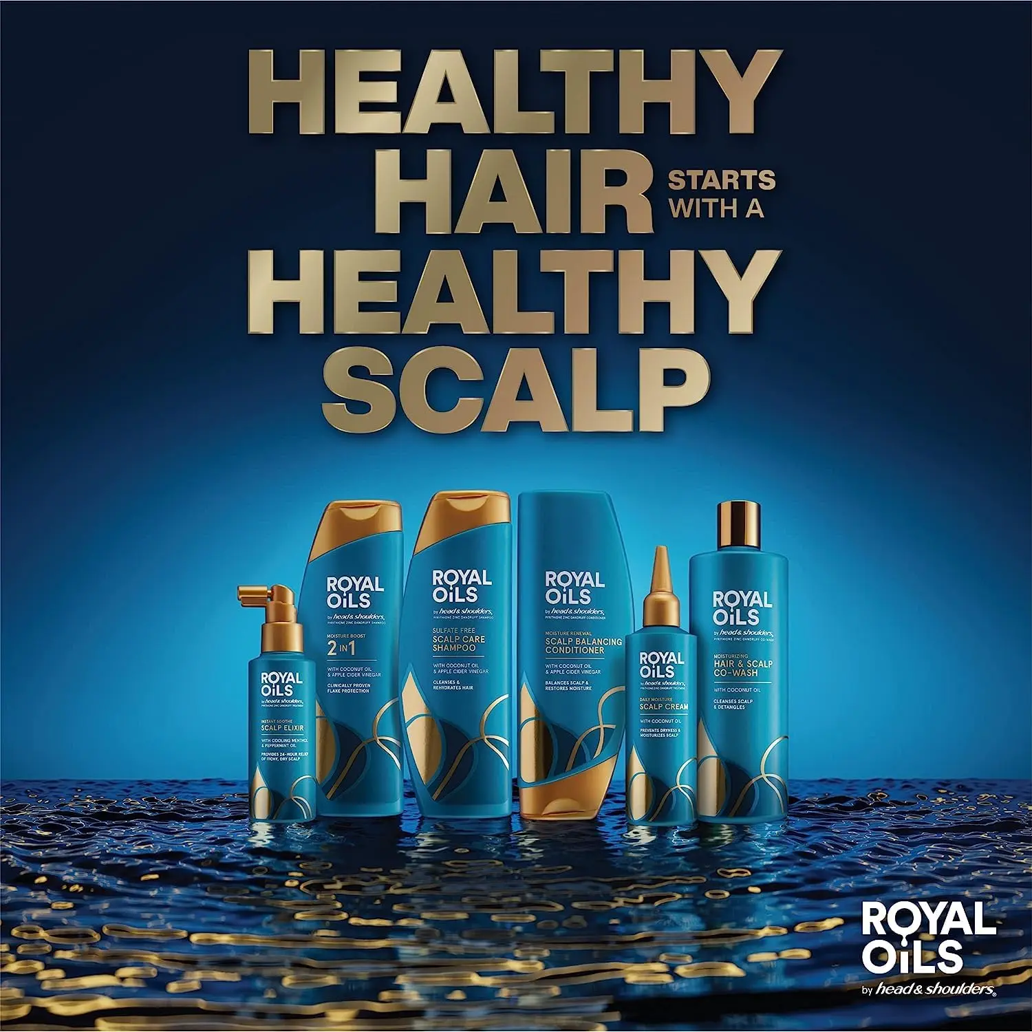 The Head and Shoulders Royal Oils shampoo and conditioner set restores scalp health and natural moisture to curly and coily hair, leaving it soft, beautiful, and dandruff-free.