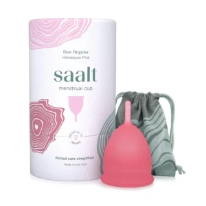 The Saalt menstrual cup in Himalayan Pink is a comfortable and reusable alternative to tampons, offering up to 12 hours of leak-free period protection with its soft, flexible, medical-grade silicone design.