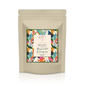 A jar of Saif Al Fares bath salts with bergamot rind and lemongrass, perfect for a relaxing bath.