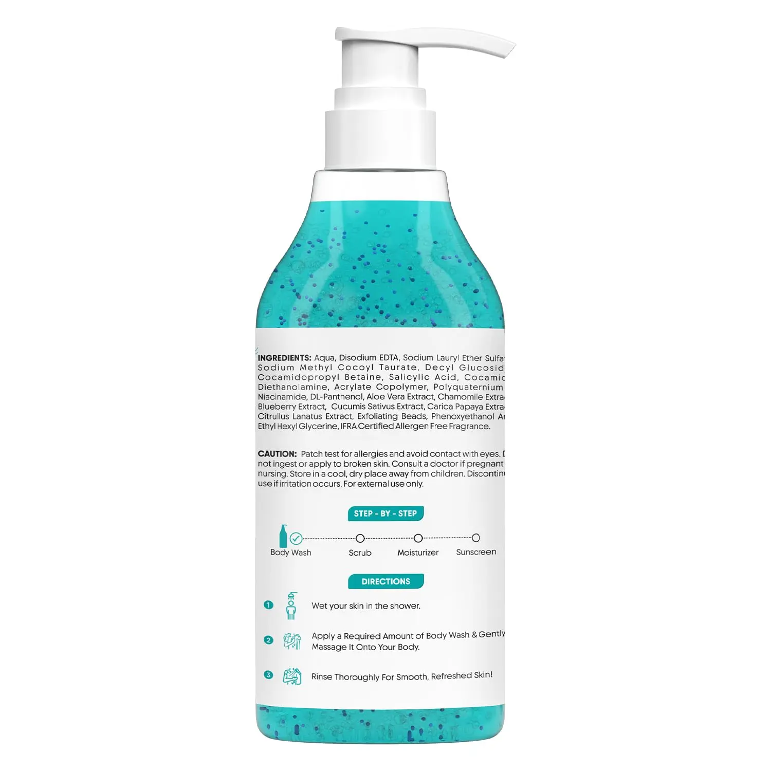 Aravi Organic salicylic acid body wash with niacinamide and blueberry exfoliates and deep cleanses to prevent body acne and odor.