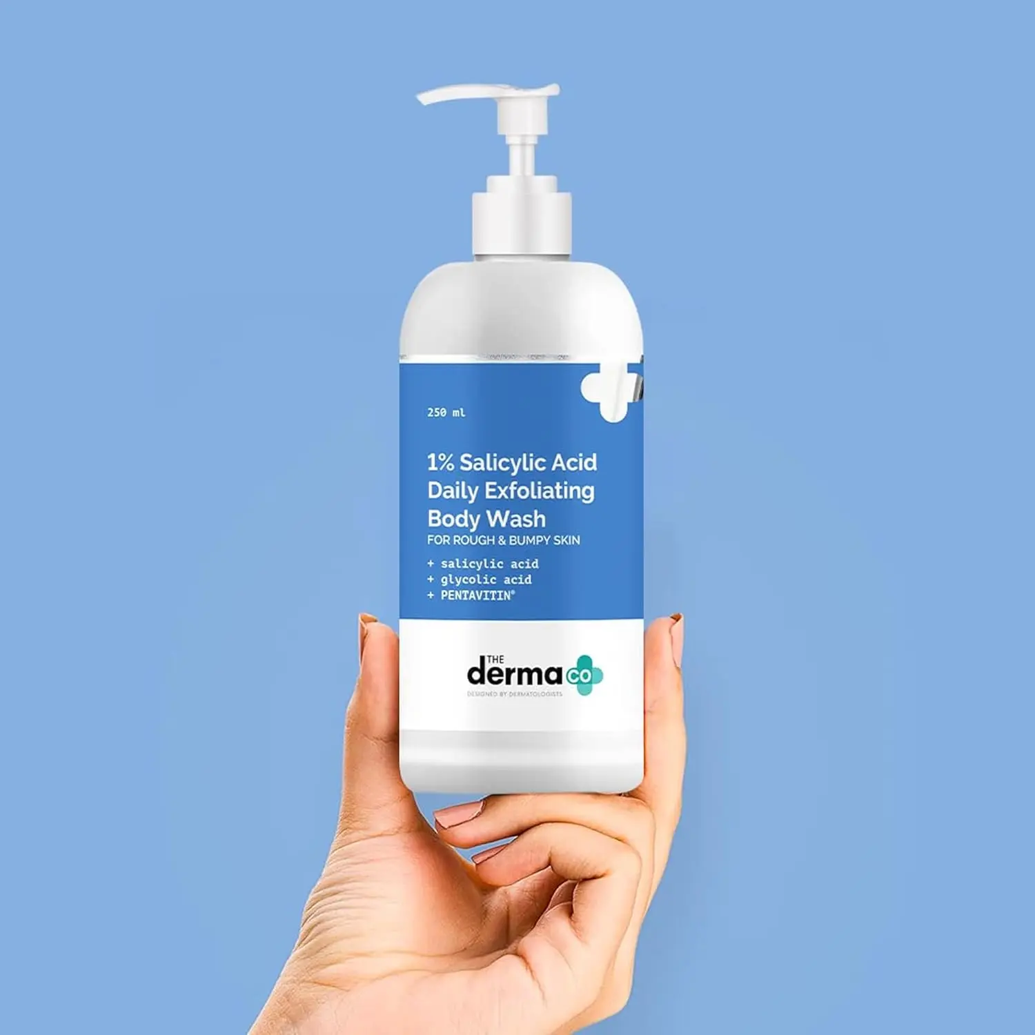 The Derma Co exfoliating body wash with salicylic and glycolic acid clears body acne, smooths rough skin, and provides 24-hour hydration for all skin types.