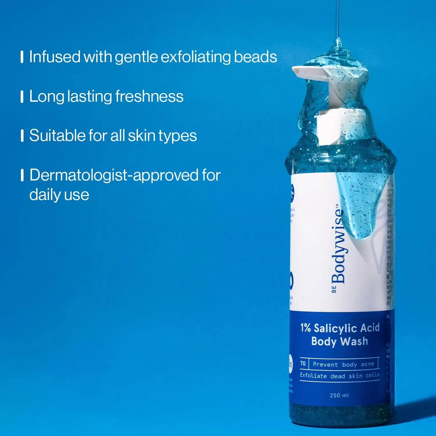 Be Bodywise Salicylic Acid Body Wash helps clear body acne, reduce strawberry skin and keratosis pilaris, leaving skin smoother and clearer.