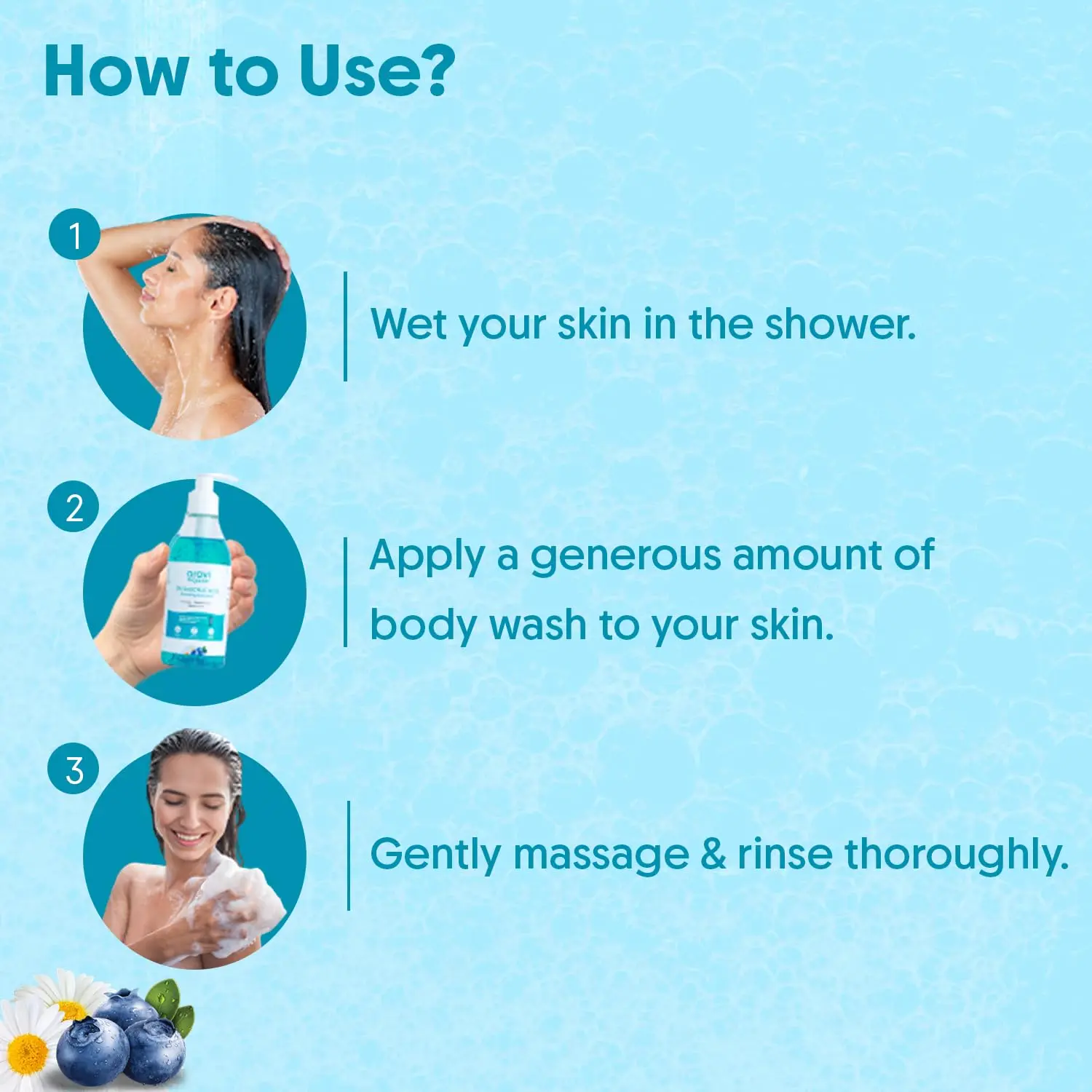 Aravi Organic salicylic acid body wash with niacinamide and blueberry exfoliates and deep cleanses to prevent body acne and odor.