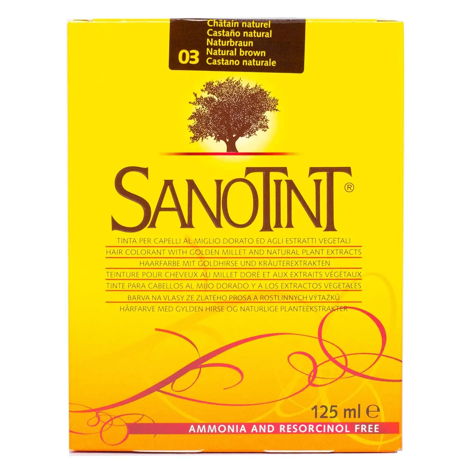 Sanotint Classic Natural Brown hair dye provides gentle, permanent color with birch extract to strengthen hair and soothe the scalp.