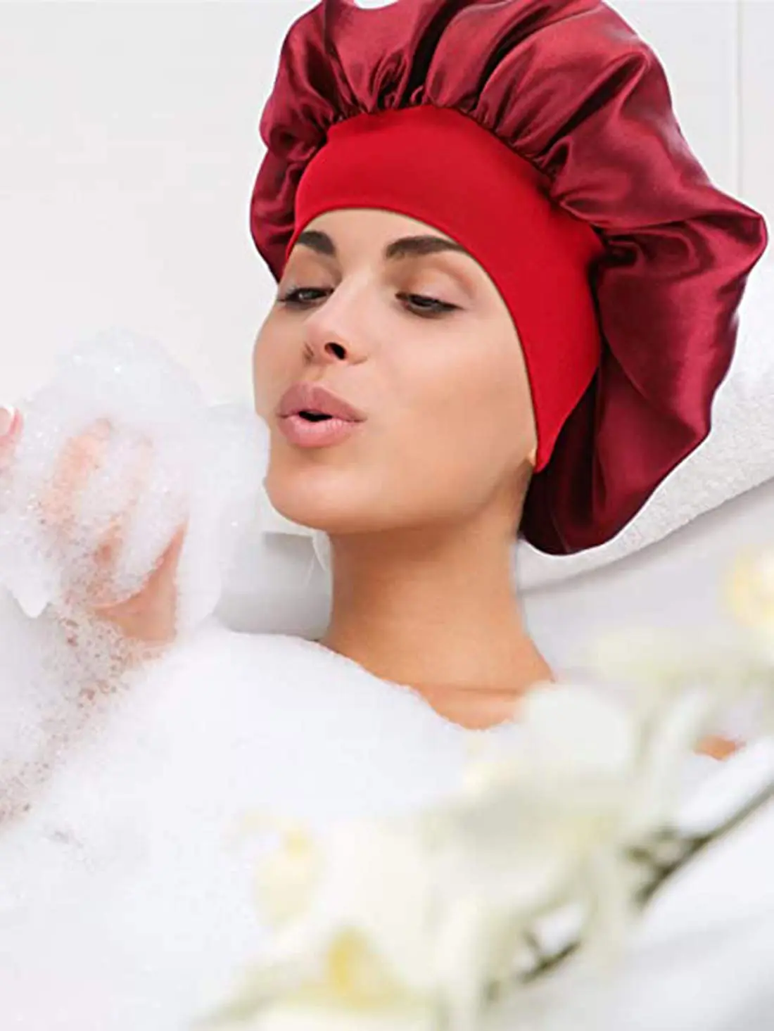 This set features two soft satin bonnets with elastic bands, designed to protect hairstyles and reduce frizz while sleeping, suitable for women and girls.