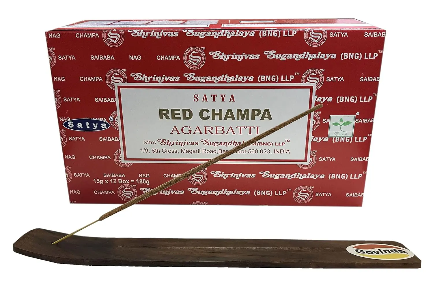 Bundle of Satya Bangalore cinnamon incense sticks with a Govinda incense holder for burning the included hand-rolled, non-toxic fragrance sticks.