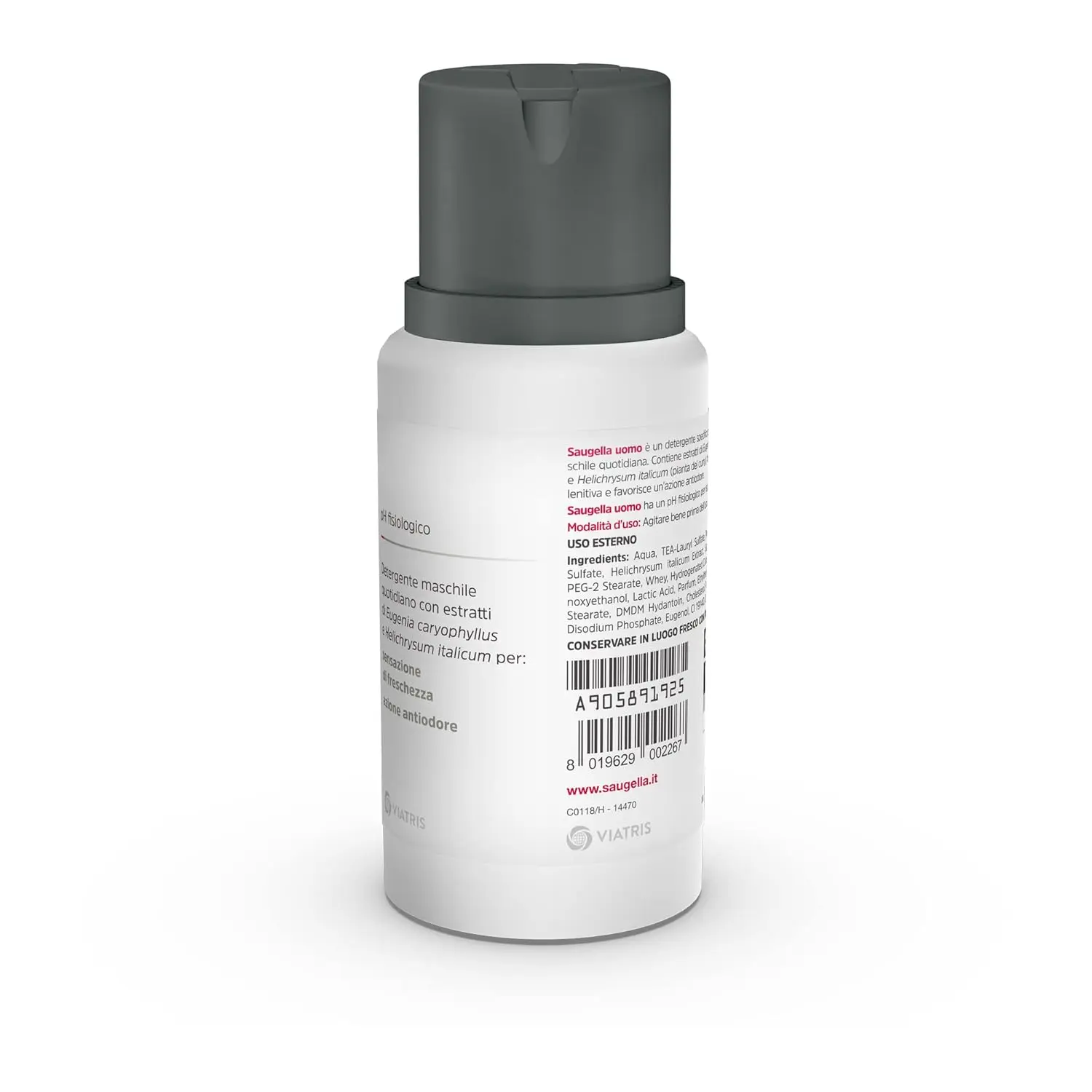 SAUGELLA Uomo intimate wash for men, a gentle cleanser with physiological pH, suitable for daily hygiene and as an adjuvant to fungal infections treatment.